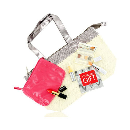 ELIZABETH ARDEN WARM PALETTE MINI MAKEUP SET IN BEIGE/GOLD SATCHEL