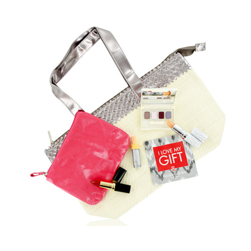 ELIZABETH ARDEN COOL PALETTE MINI MAKEUP SET IN BEIGE/GOLD SATCHEL