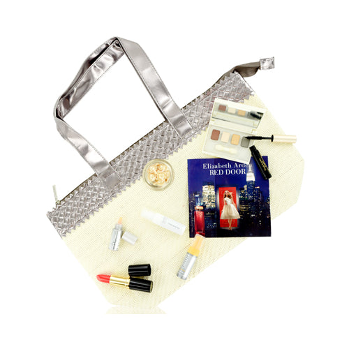 ELIZABETH ARDEN WARM PALETTE CHOICE MINI MAKEUP SET IN BEIGE/GOLD SATCHEL