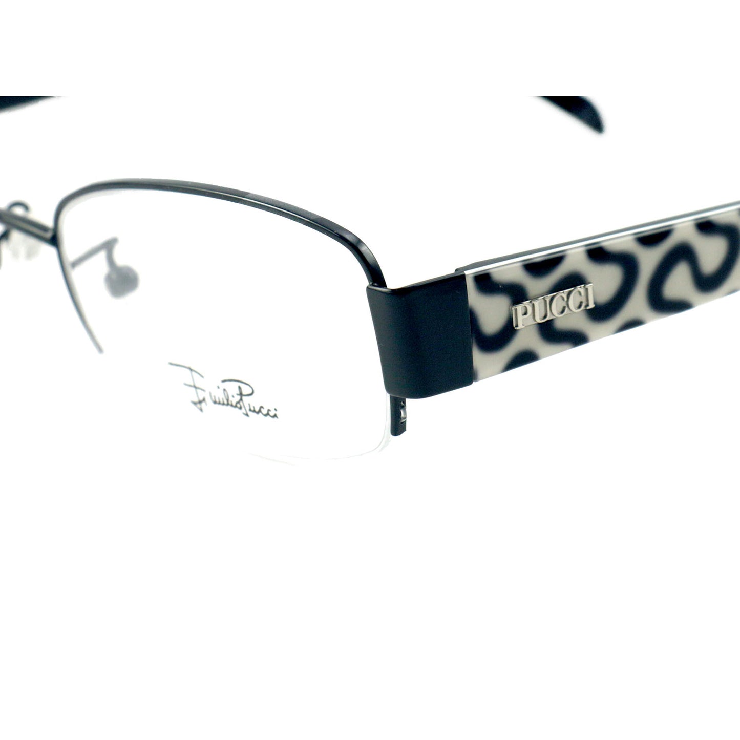 Emilio Pucci Womens Eyeglasses EP2132 006 Black/White 53 18 135 Semi Rimless Oval