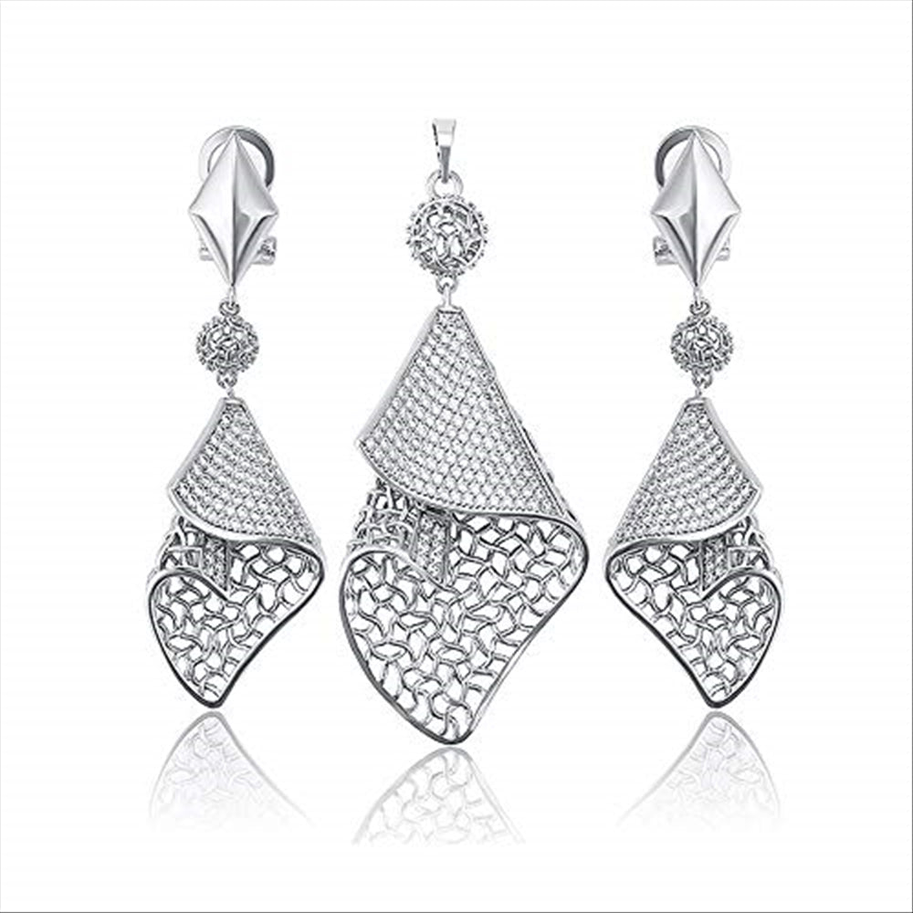 Charles Delon Copper CZ Pendant Earrings Set for Womens Jewerly Sets - megafashion11Jewelry