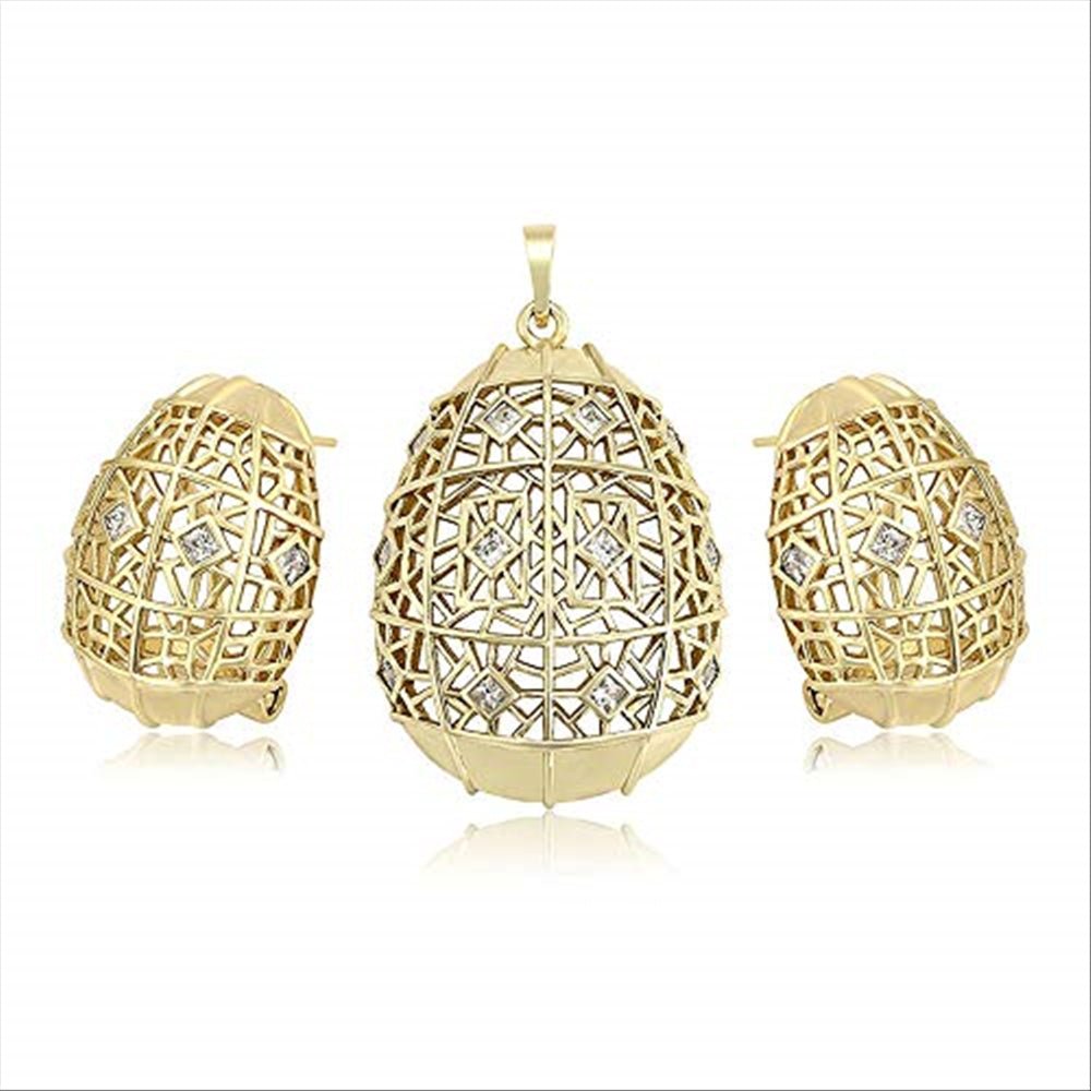 Charles Delon Copper CZ Pendant Earrings Set for Womens Jewerly Sets - megafashion11Jewelry