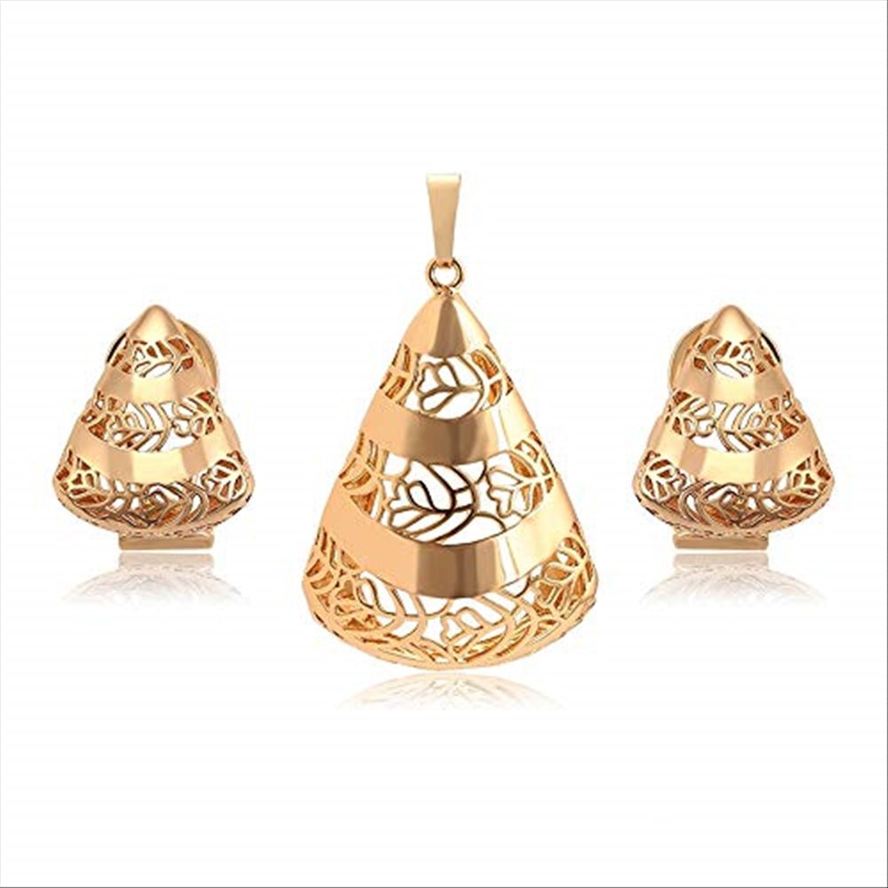 Charles Delon Copper CZ Pendant Earrings Set for Womens Rhodium Jewerly Sets - megafashion11Jewelry