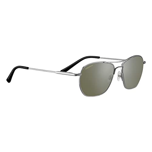 Serengeti LUNGER Polarized Rectangular Sunglasses, Shiny Silver, Large