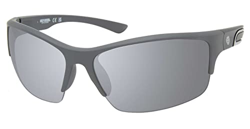 Harley-Davidson Men's Angular Wrap Sunglasses, Gray Frames & Smoke Mirror Lenses