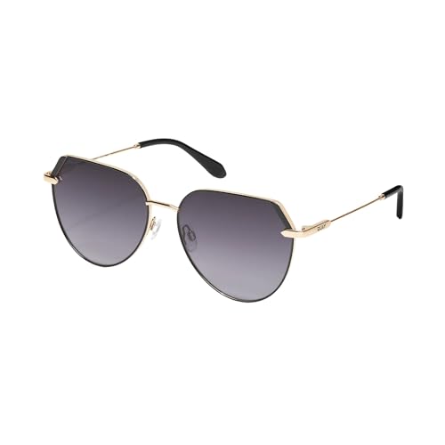 Quay Women's Main Character Oversized Flat-Top Rounded Sunglasses (Black Gold Frame/Smoke Lens)