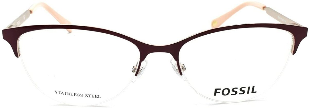 Womens Frame Eyeglasses Fossil Oval 7011 Burgundy Gold Semi Rimless 52 17 140 - MegafashionMonturas