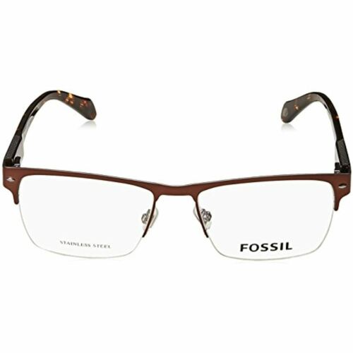 Men Semi Rimless Metallic Frame Eyeglasses Fossil 7020 Matte Brown 55 17 145