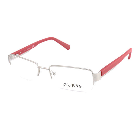 Guess Men Eyeglasses GU 1774 SIRD Silver/Red 55 18 145 Semi Rimless Rectangle