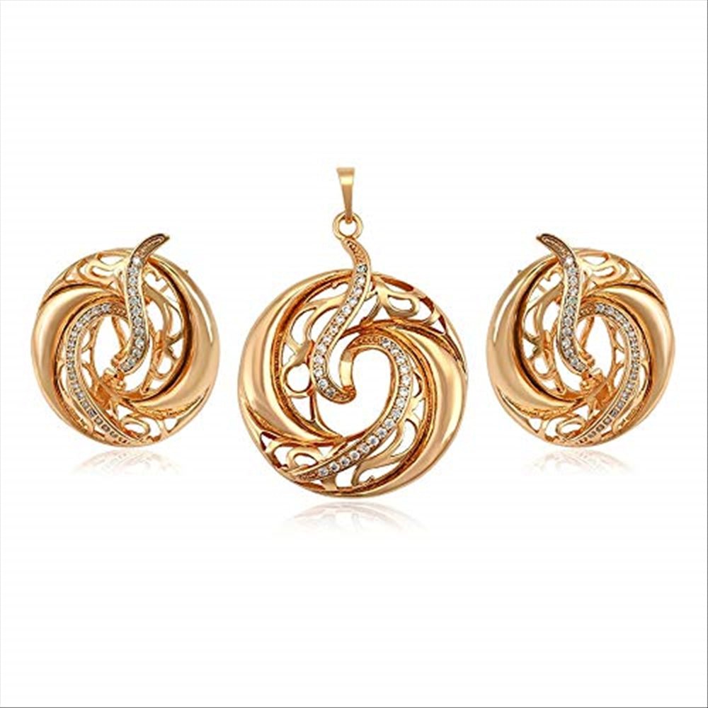 Charles Delon Copper CZ Pendant Earrings Set for Womens Rhodium Jewerly Sets - megafashion11Jewelry