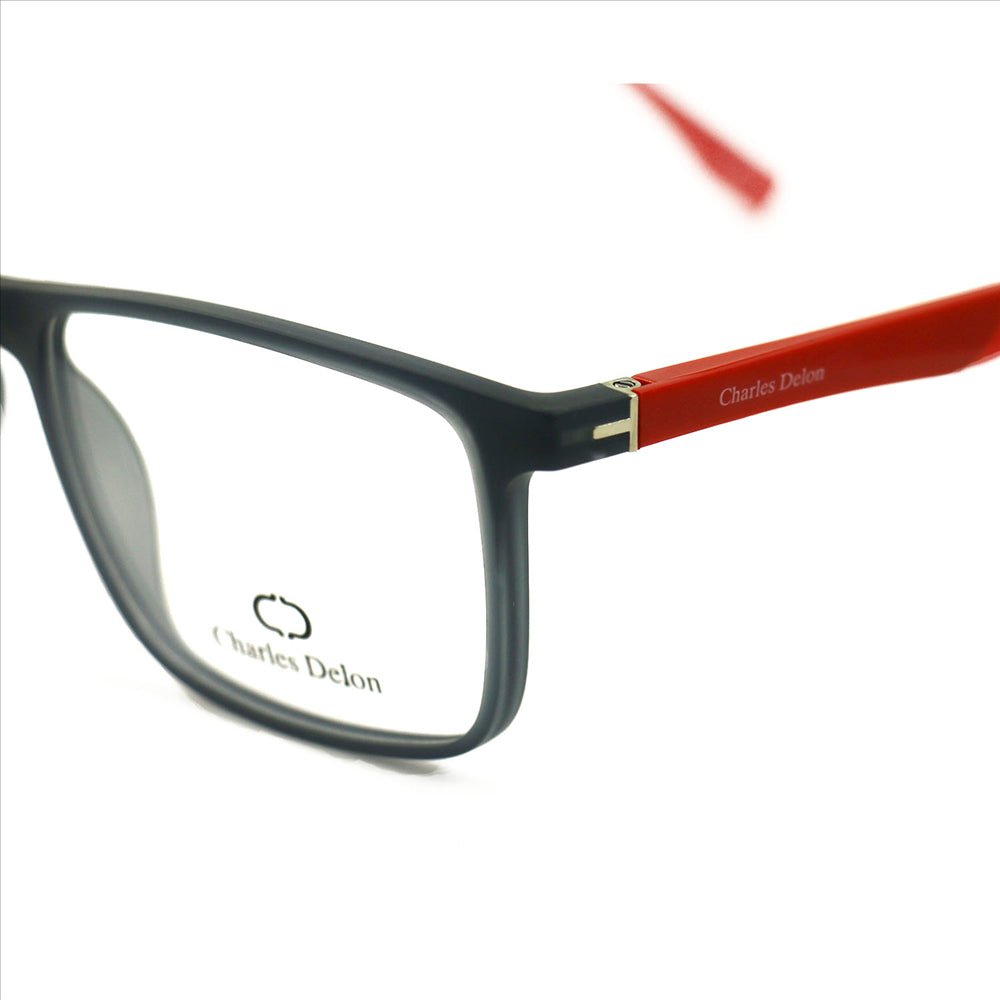 Eyeglasses for Men Matte Grey/Red Rectangle 52 17 140 by Charles Delon - megafashion11Monturas