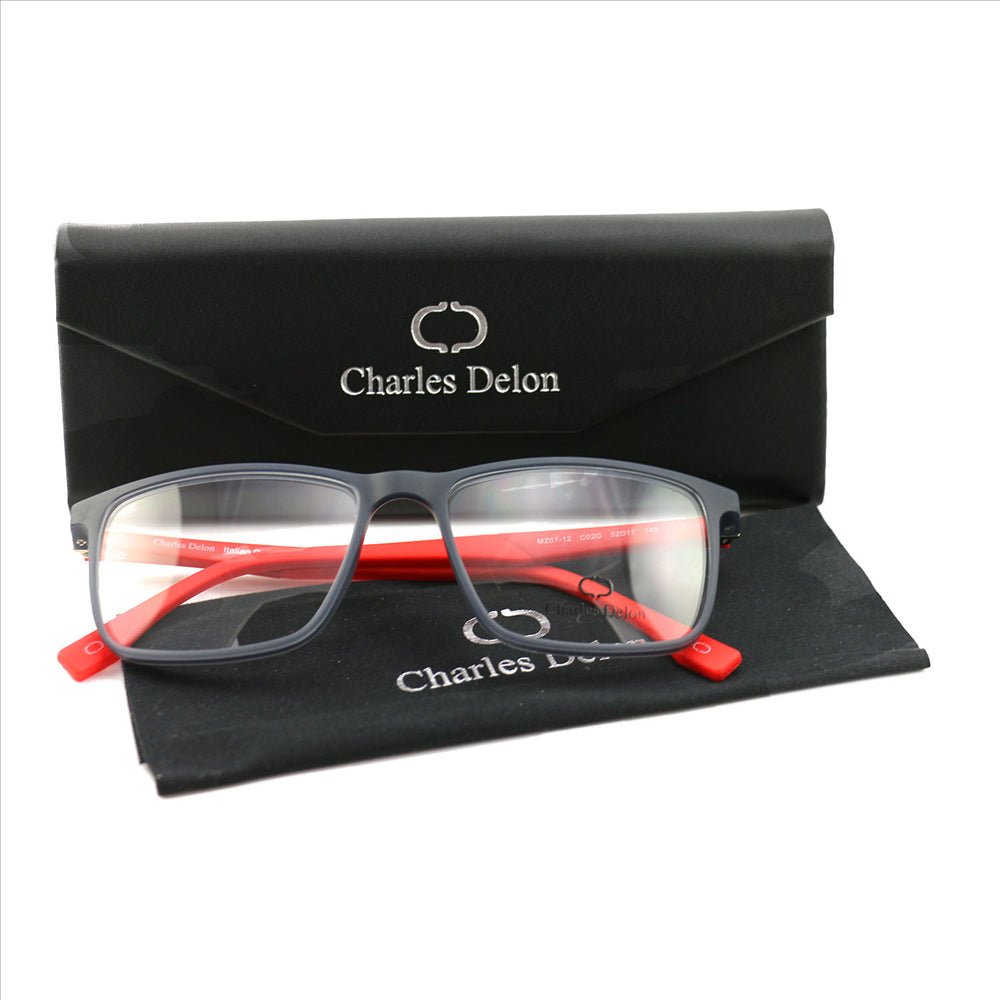 Eyeglasses for Men Matte Grey/Red Rectangle 52 17 140 by Charles Delon - megafashion11Monturas