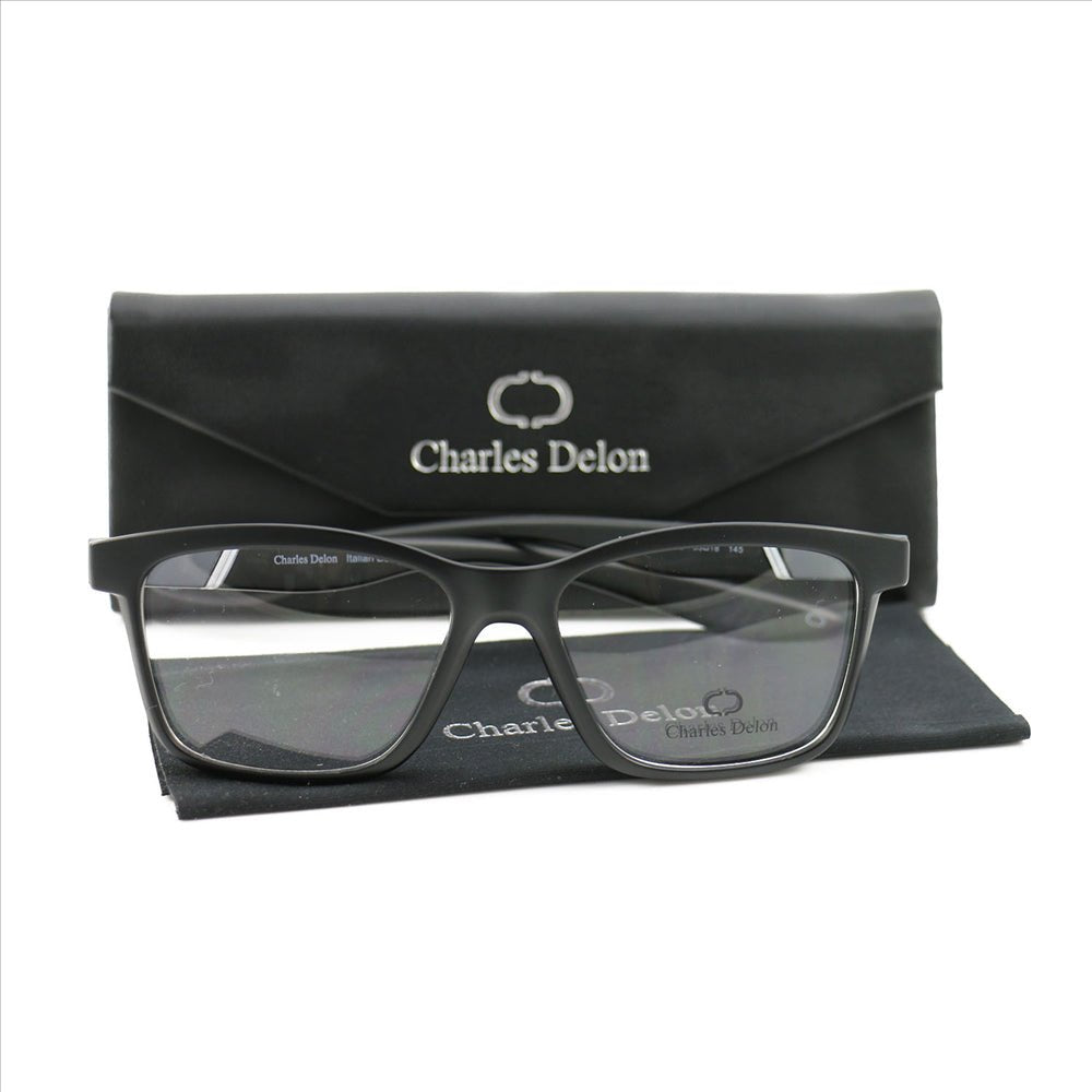 Eyeglasses Men Matte Black/Grey White Frames Rectangle 53 18 145 Charles Delon - megafashion11Monturas