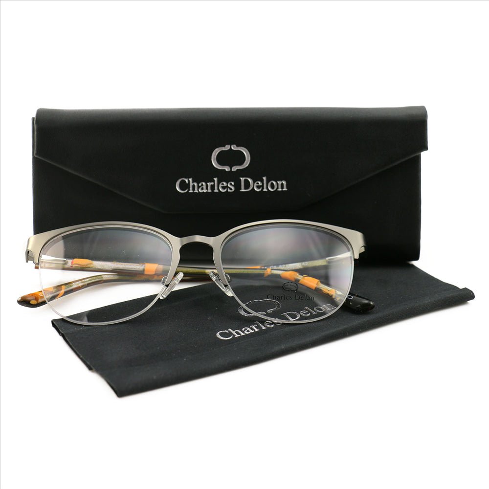 Eyeglasses Womens Gun Metal Semi Rimless Oval 52 18 142 by Charles Delon Oval - megafashion11Monturas