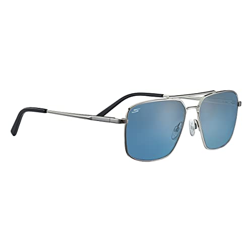 Serengeti Men's Aitkin Polarized Rectangular Sunglasses, Shiny Silver, Large - megafashion11Sunglasses
