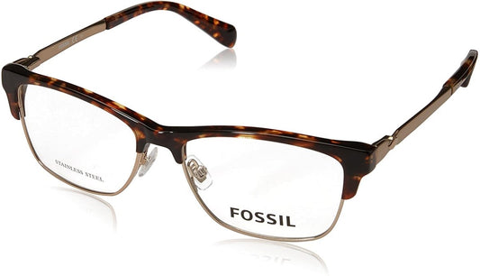Womens Frame Rectangular Semi Rimless Eyeglasses Fossil Dark Havana 52 15 140 - megafashion11Monturas