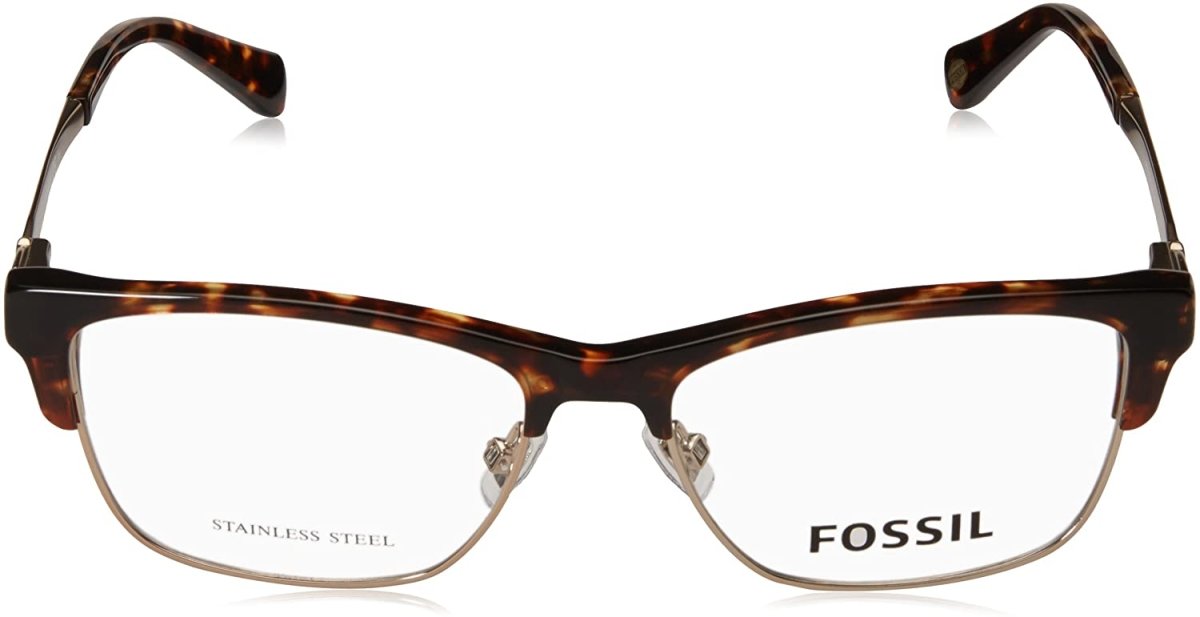 Womens Frame Rectangular Semi Rimless Eyeglasses Fossil Dark Havana 52 15 140 - megafashion11Monturas